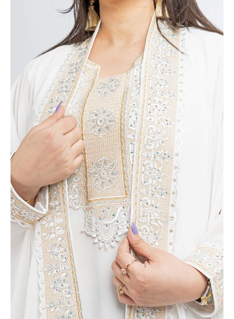 زينة جلابية سهرة نسائية راقية - قفطان شيفون فاخر بتطريز حجري وكريستال - موديل أكمام خفاش - Image 2