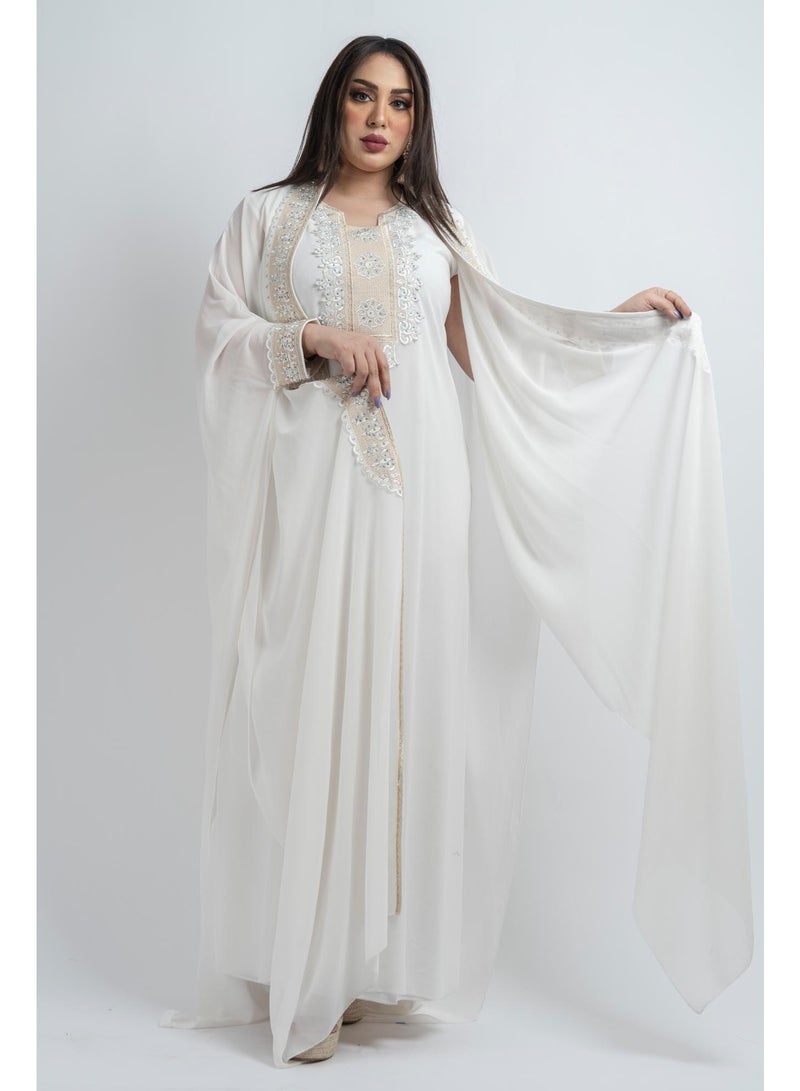 زينة جلابية سهرة نسائية راقية - قفطان شيفون فاخر بتطريز حجري وكريستال - موديل أكمام خفاش - Image 5