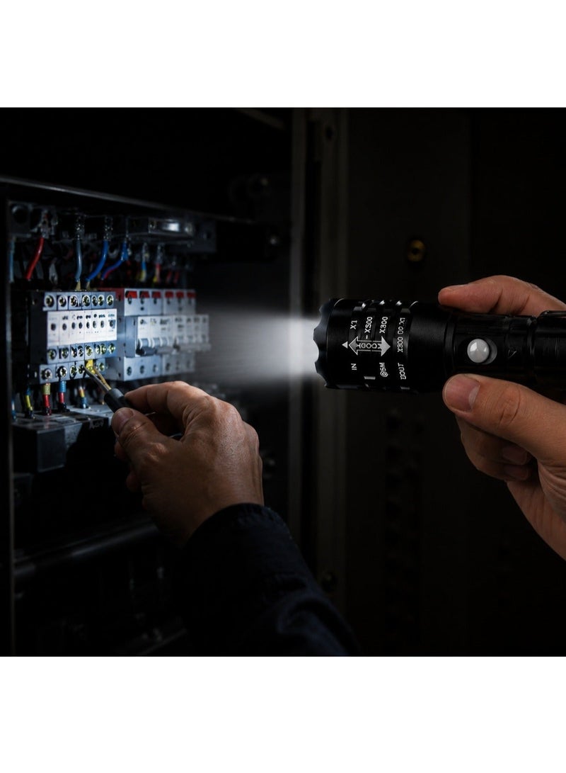 مصباح عمل P27 بتقنية LED COB قابل لإعادة الشحن – يجمع بين مصباح أمامي XPE بقوة 3 واط (عالي السطوع) وضوء عمل جانبي COB، يدعم الشحن السريع عبر منفذ USB Type-C، يتميز بتركيز ضوئي قابل للتعديل (زوم) وأنماط إضاءة متعددة، وقاعدة مغناطيسية قوية للاستخدام دون الحاجة لاستخدام اليدين؛ تصميم مدمج ومتين، مثالي لأعمال الإصلاح والتخييم وحالات الطوارئ والأنشطة الخارجية والاستخدام اليومي – اللون: أسود. - Image 4