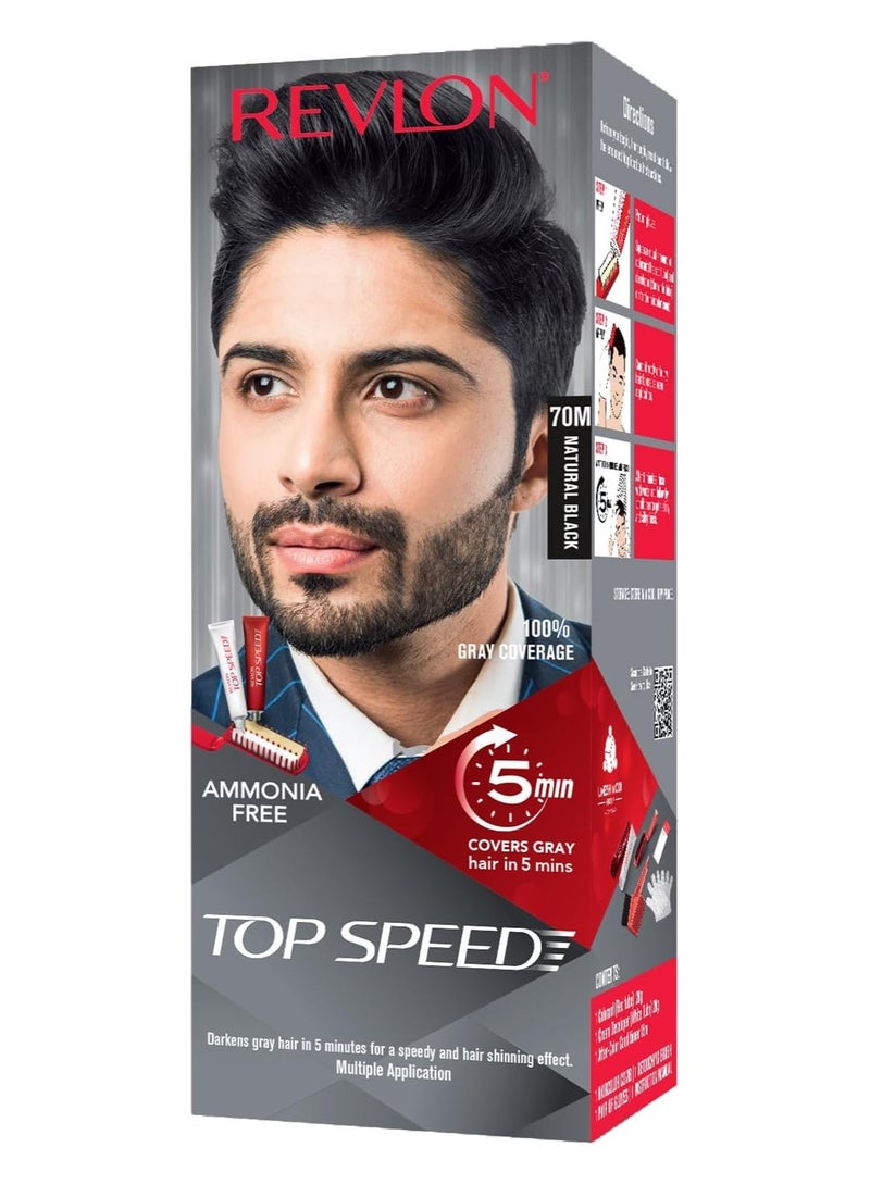 Revlon Top Speed Hair Color for Men Natural Black | Infused with Mother of Pearl and Ginseng Root extract for Intense Conditioning | 100% Grey Coverage in 5 Minutes | Shiny & Nourished Hair - Image 1
