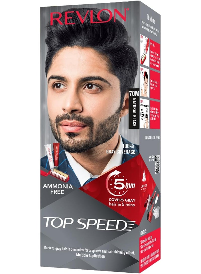 Revlon Top Speed Hair Color for Men Natural Black | Infused with Mother of Pearl and Ginseng Root extract for Intense Conditioning | 100% Grey Coverage in 5 Minutes | Shiny & Nourished Hair - Image 3