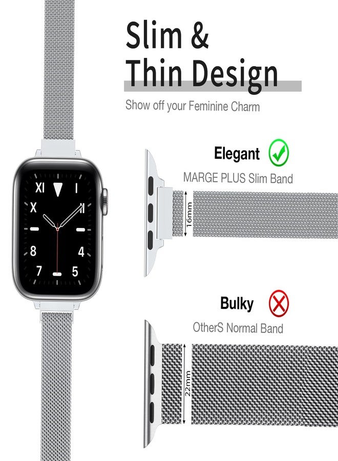 MARGE PLUS Slim Milanese Loop Compatible with Apple Watch Band for women 41mm 40mm 38mm 42mm 46mm 45mm 44mm, Stainless Steel Magnetic Mesh Strap work on iWatch Series 11 10 9 8 7 6 5 4 3 & SE 3 2 1 - Image 2