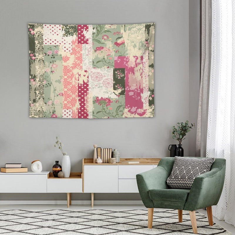 Kurtect Patchwork Flower Tapestry,Abstract Colorful Floral Retro Style Hand Drawn Tapestries for Party Beach Picnic Blankets Tablecloths Living Room Wall Deocr, 30x40 in - Image 4