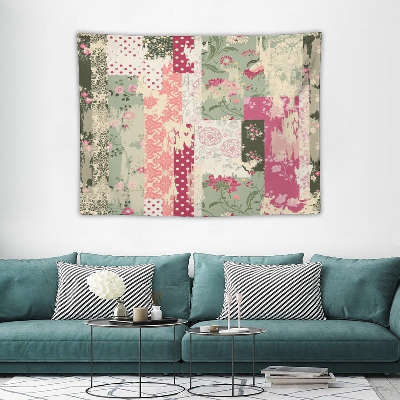 Kurtect Patchwork Flower Tapestry,Abstract Colorful Floral Retro Style Hand Drawn Tapestries for Party Beach Picnic Blankets Tablecloths Living Room Wall Deocr, 30x40 in - Image 3