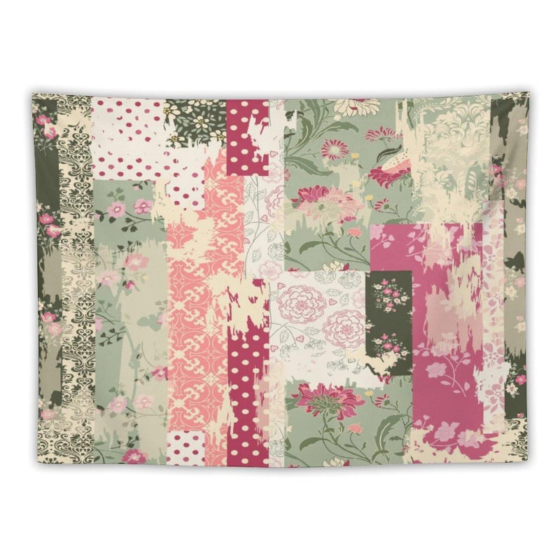 Kurtect Patchwork Flower Tapestry,Abstract Colorful Floral Retro Style Hand Drawn Tapestries for Party Beach Picnic Blankets Tablecloths Living Room Wall Deocr, 30x40 in - Image 1