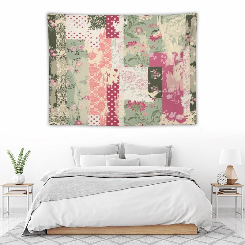 Kurtect Patchwork Flower Tapestry,Abstract Colorful Floral Retro Style Hand Drawn Tapestries for Party Beach Picnic Blankets Tablecloths Living Room Wall Deocr, 30x40 in - Image 5