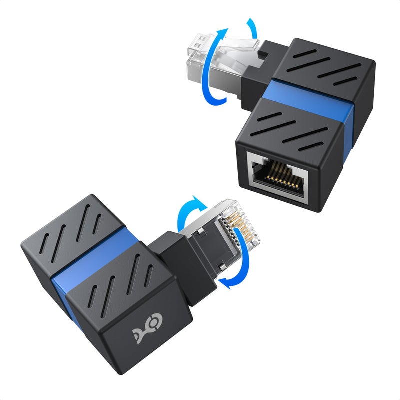 Cable Matters 2-Pack 10Gbps 360Â° Rotatable Cat 6A Right Angle Ethernet Adapter, Cat6A RJ45 Ethernet Adapter Male to Female - Image 1