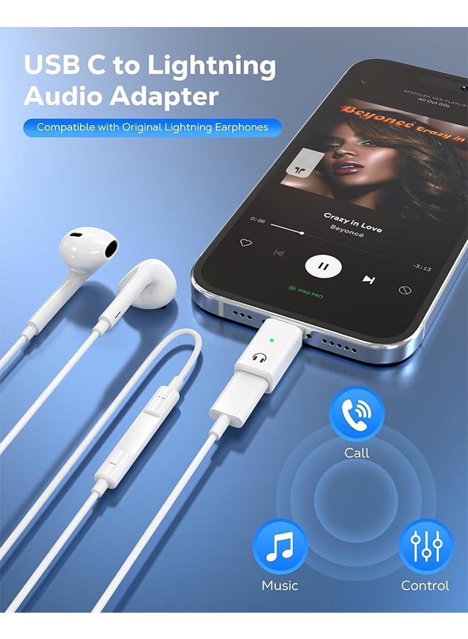 HY Compatible for USB C to Lightning Audio Adapter, USB C to Lightning Headphone Converter with Indicator Light, Lightning to USB C Adapter for iPhone 16 15 Series, MacBook and More USB-C Devices-B - Image 2