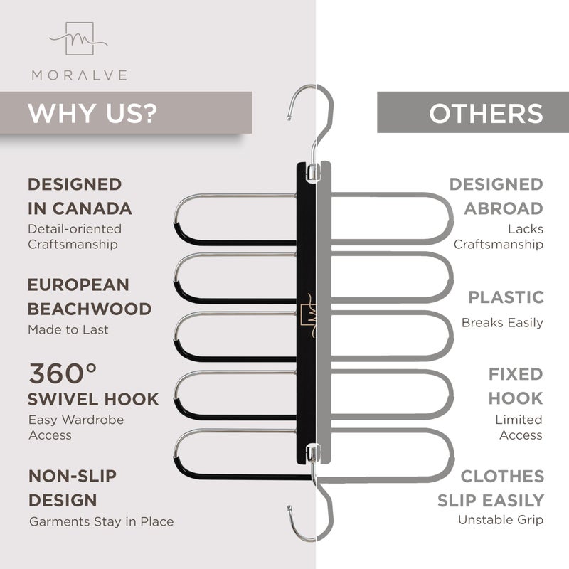 MORALVE Pants Hangers Space Saving - European Beechwood Scarf and Jean Hangers - Closet Organizer and Space Saver Pant Rack, Leggings Hanger, and Scarf Holder with 360Â° Swivel Hook (1 Pack) - Image 5