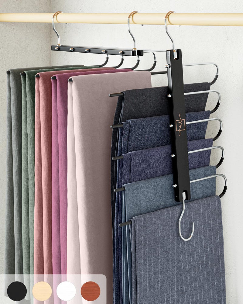 MORALVE Pants Hangers Space Saving - European Beechwood Scarf and Jean Hangers - Closet Organizer and Space Saver Pant Rack, Leggings Hanger, and Scarf Holder with 360Â° Swivel Hook (1 Pack) - Image 1