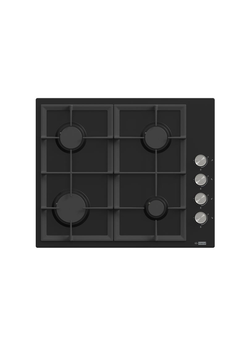 GL General GL General 4 Burners Built In Gas Cooker, 60x52 cm, Black Surface, Auto Burn, Total Safety  - Image 1