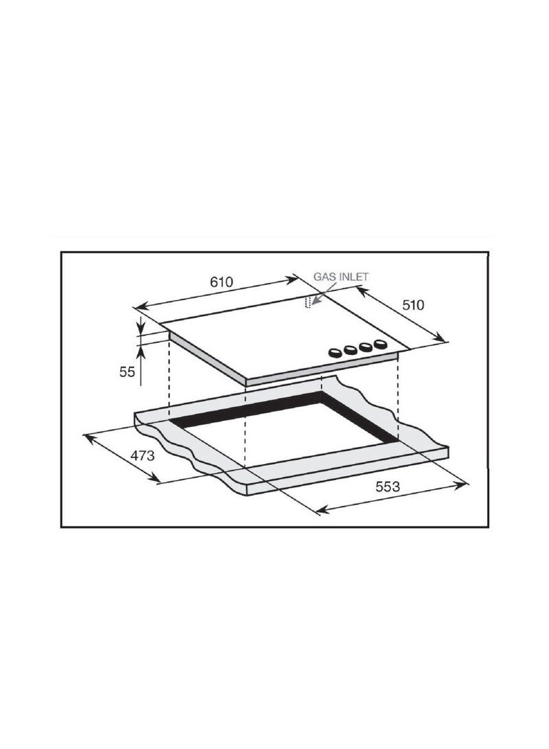 GL General GL General 4 Burners Built In Gas Cooker, 60x52 cm, Black Surface, Auto Burn, Total Safety  - Image 3