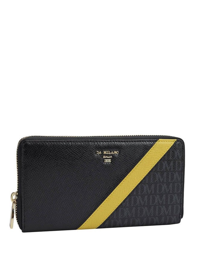 Da Milano Zip Leather Wallet for Women - Black - Image 2