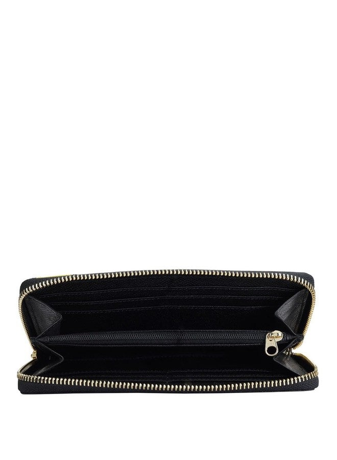 Da Milano Zip Leather Wallet for Women - Black - Image 4