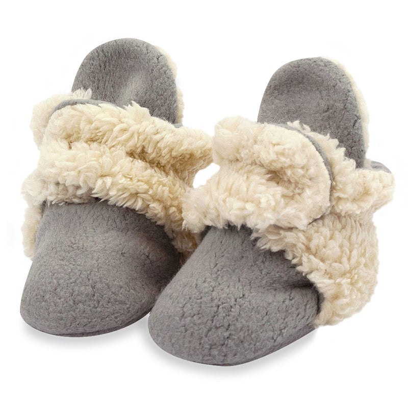 Zutano Unisex Cozie Fleece Baby Booties with Grippers, Baby Essentials, Gray Furry, 24 Months - Image 1