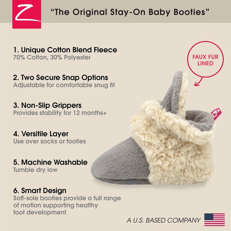 Zutano Unisex Cozie Fleece Baby Booties with Grippers, Baby Essentials, Gray Furry, 24 Months - Image 3