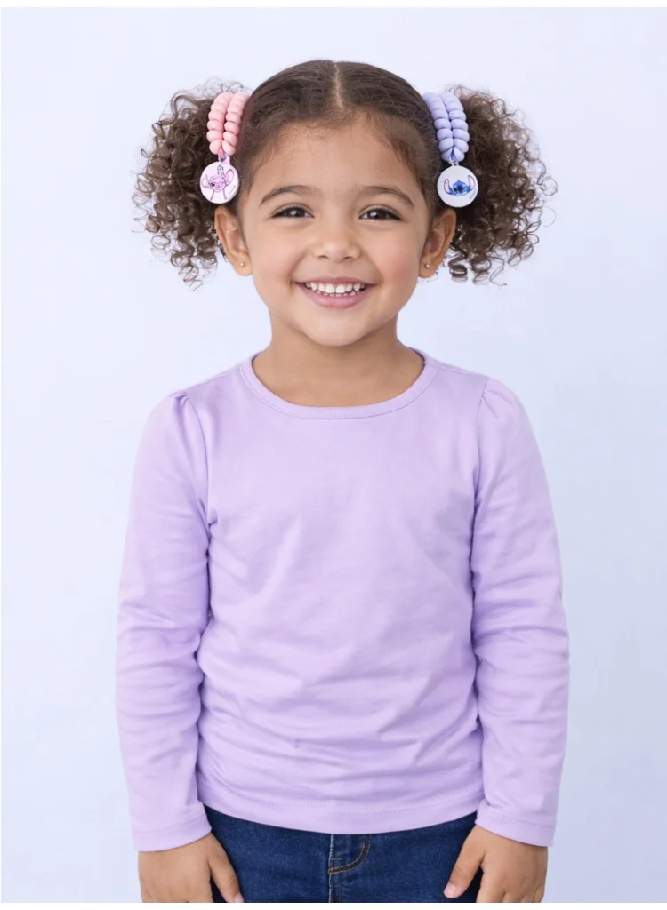 Disney  Disney - Stitch - Spiral Hair Ties With Round PVC Charms - Pack Of 2  | Best Price UAE