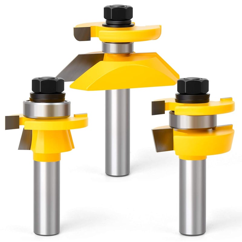 MEIGGTOOL 1/2 Inch Shank Bevel Stile and Rail Router Bit with Back-Cutter Panel Raiser Set of 3 PCS - Image 1