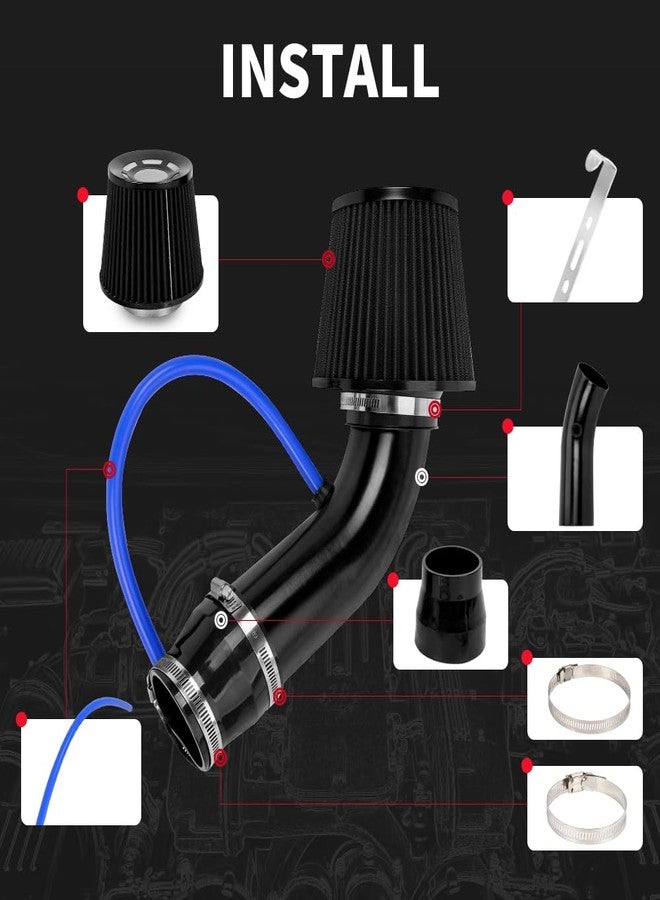 BARTOO Cold Air Intake Pipe Alumimum 3'' Cold air Intake Filter Induction kit (Black) - Image 5