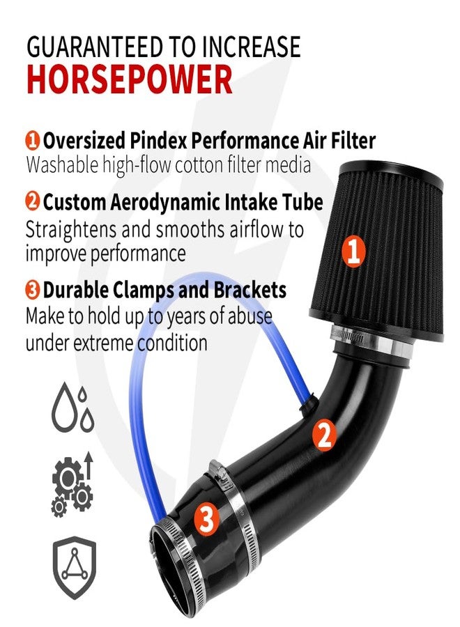 BARTOO Cold Air Intake Pipe Alumimum 3'' Cold air Intake Filter Induction kit (Black) - Image 2