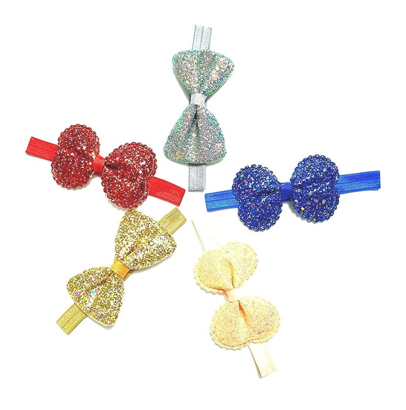 HOMEMATES 5 Pcs Fancy Stylish Hair Band Ribbons Glitter Bow Band Multi-Colored Baby Girls Kids Hairband Knot Band Headbands Elastic Hair Accessories - Image 2