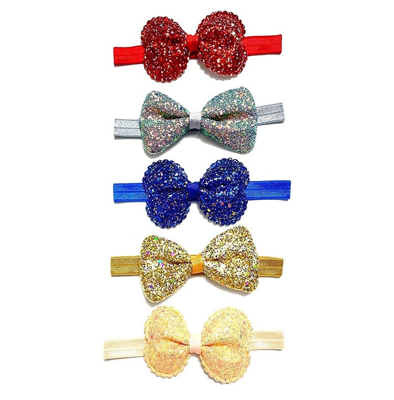 HOMEMATES 5 Pcs Fancy Stylish Hair Band Ribbons Glitter Bow Band Multi-Colored Baby Girls Kids Hairband Knot Band Headbands Elastic Hair Accessories - Image 5