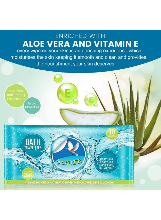 GLIDER - Bath Wipes For Adults | Large, Rinse Free Body Cleansing Wipes | Aloe Vera & Vitamins | Cleanse & Protect (Pack Of 8 (80 Count)) - Image 1