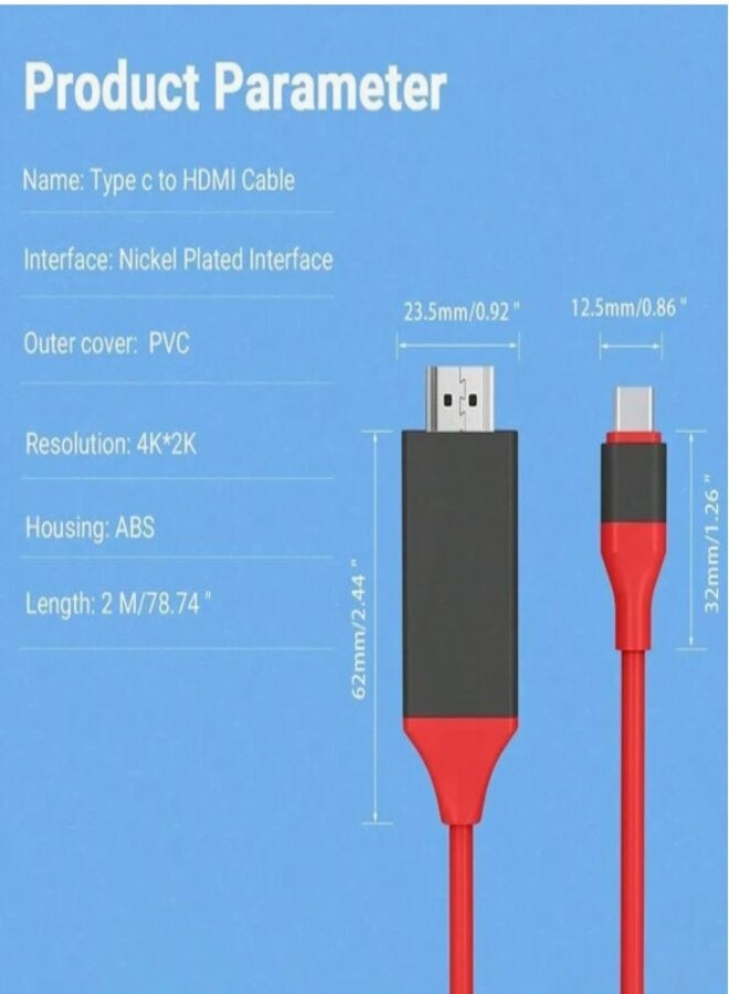 Type-C To HDMI 4K/2K UHD Graphics Video Converter Cable With Smart Power Charge Red/Black - Image 3