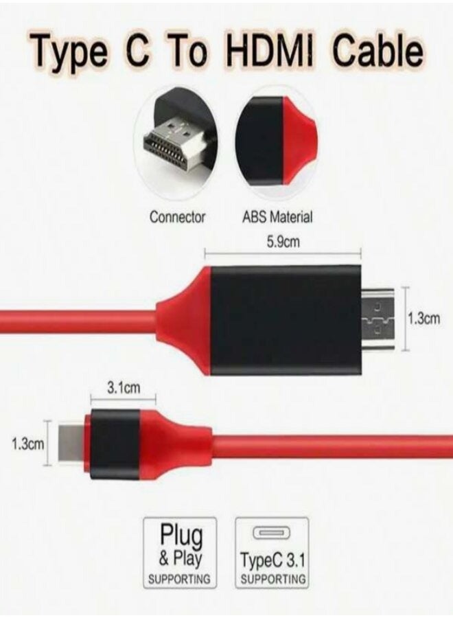 Type-C To HDMI 4K/2K UHD Graphics Video Converter Cable With Smart Power Charge Red/Black - Image 2