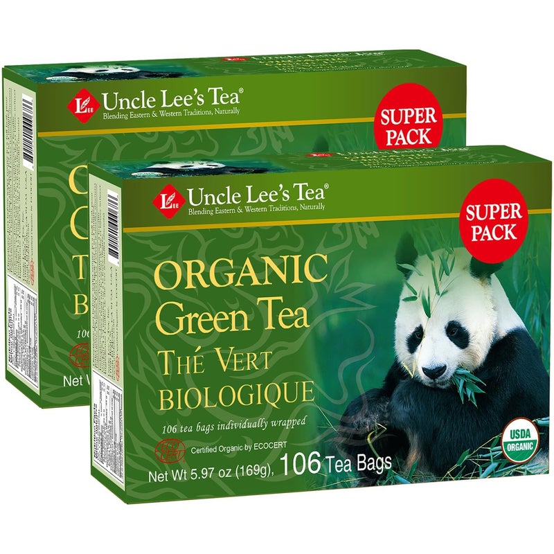 Uncle Lee's Tea Uncle Lee's Organic Green Tea Bags 2-Pack, 106-Count Super Packs - Bright & Refreshing, Lightly Caffeinated Bulk Tea for Home, Office, Camping - Image 1