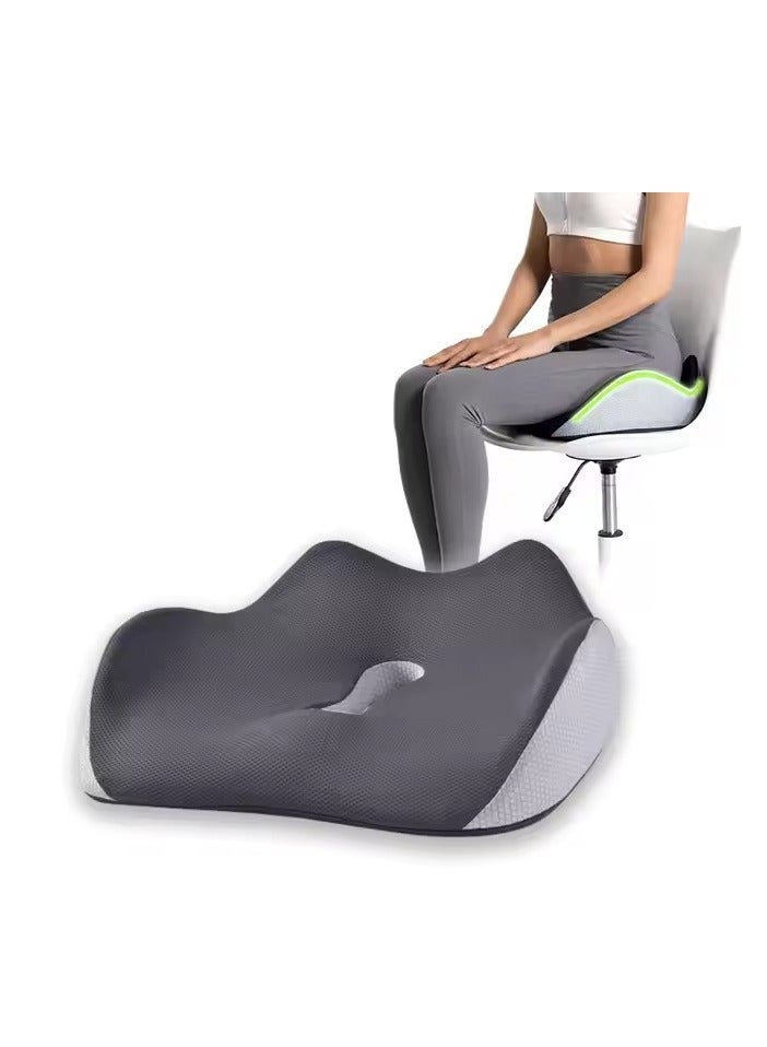 DUNISO Seat cushion, slow rebound memory cotton pad, office seat cushion, with breathable holes, shock absorption and pressure reduction, 45 * 36 * 13cm, suitable for office, household, car, airplane (grey) - Image 1