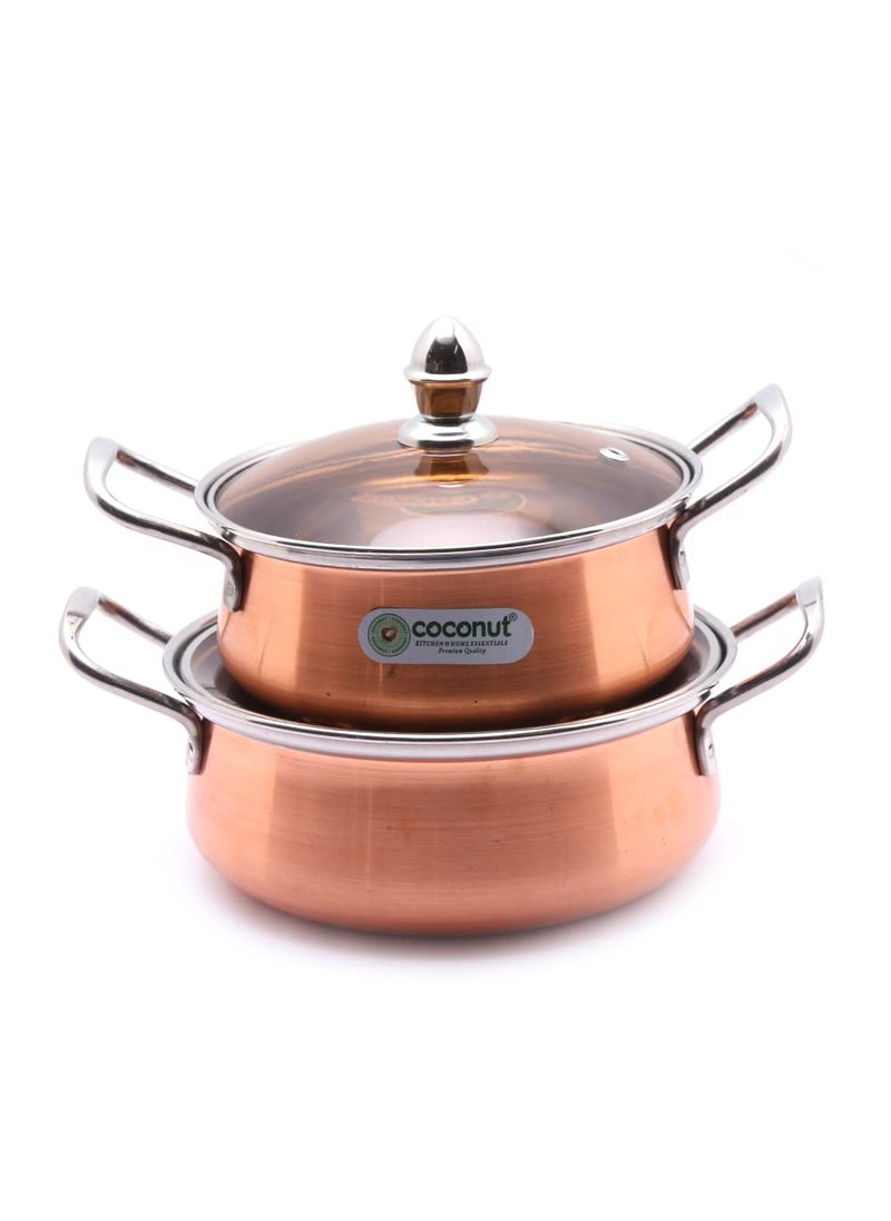 Coconut - Coconut Royale Copper with Glass Lid Handi/Cookware Set (Stainless Steel, Copper, 2 - Piece) - Image 1