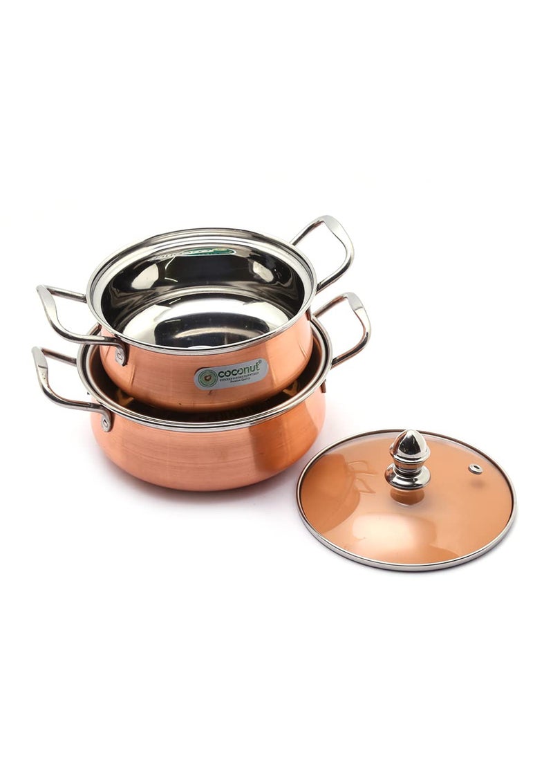 Coconut - Coconut Royale Copper with Glass Lid Handi/Cookware Set (Stainless Steel, Copper, 2 - Piece) - Image 1