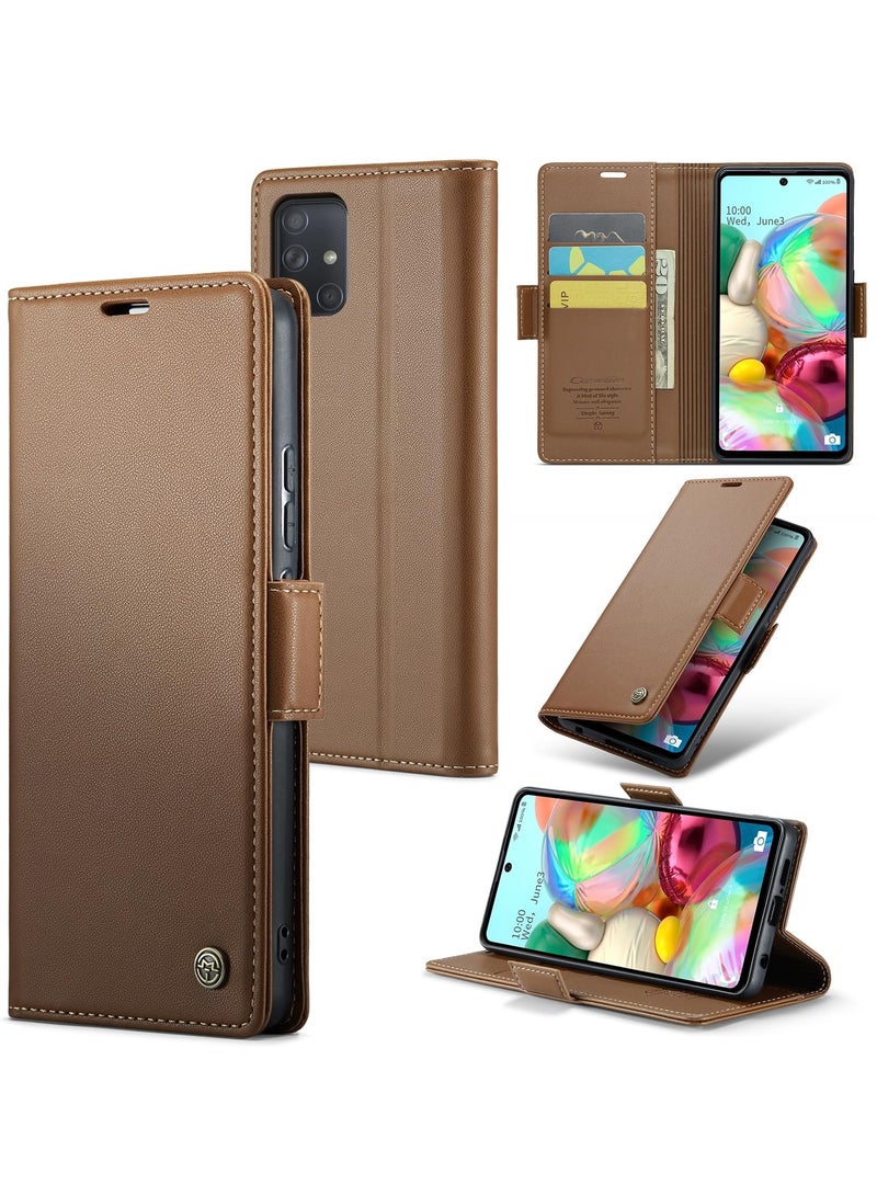 CaseMe Phone Case Luxury PU Leather Design Anti Fingerprint 023 Flip Cover Card Slot Holder Cover For Samsung Galaxy A71 4G (Brown) - Image 1