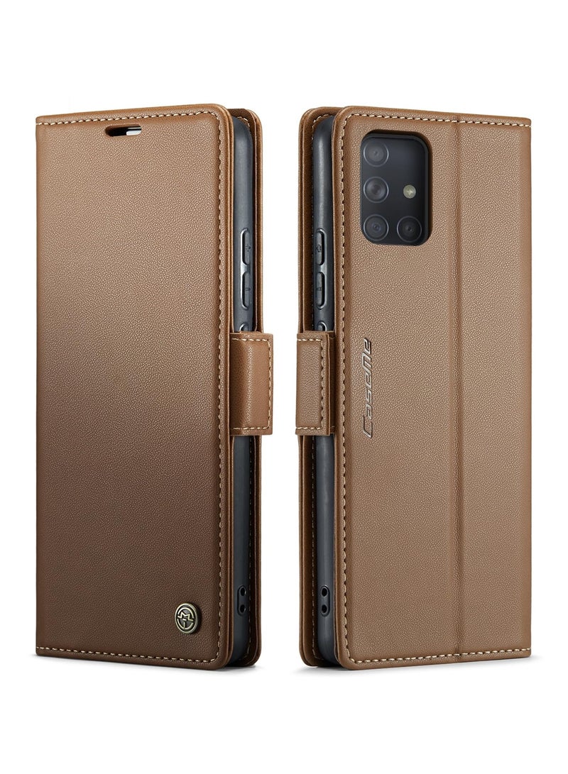 CaseMe Phone Case Luxury PU Leather Design Anti Fingerprint 023 Flip Cover Card Slot Holder Cover For Samsung Galaxy A71 4G (Brown) - Image 5