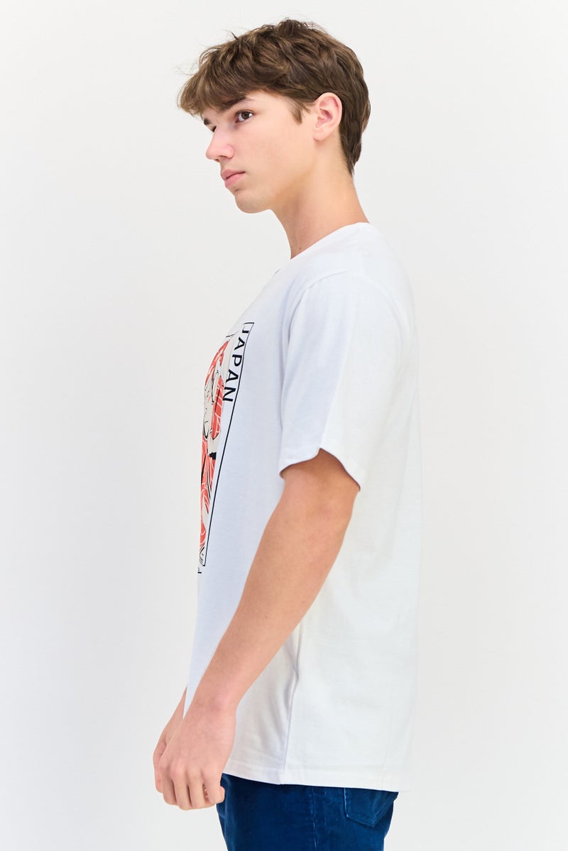 YOTO تي شيرت رجالي بأكمام قصيرة وياقة دائرية، مطبوع برسومات، أبيض - Image 3