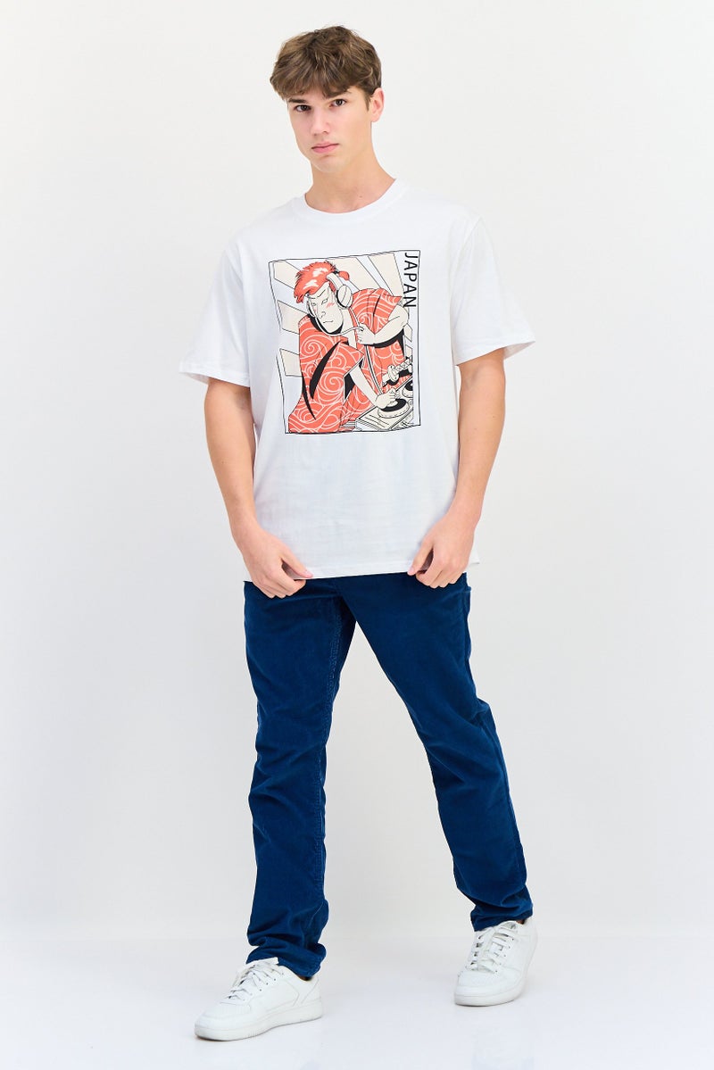 YOTO تي شيرت رجالي بأكمام قصيرة وياقة دائرية، مطبوع برسومات، أبيض - Image 4