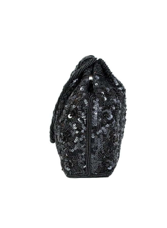 Dollar's Beaded Clutch Bag for Women RP05, Satin Luxury Handcrafted Beaded Handbag, Bridal Wedding Party Purse, Elegant Designer Formal Evening Bag, Formal Wear Accessory (Black) - Image 3