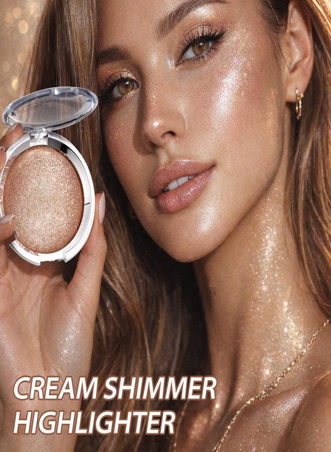 ecofavor Rose Highlighter Blush Makeup, Warm Shimmer Natural Blush Highlighte Palette, Soft Glow Rose Gold High-Pigment Face Highlight, Silky Cream Blendable Glitter Body Highlight Daily Makeup for Older Woman - Image 3