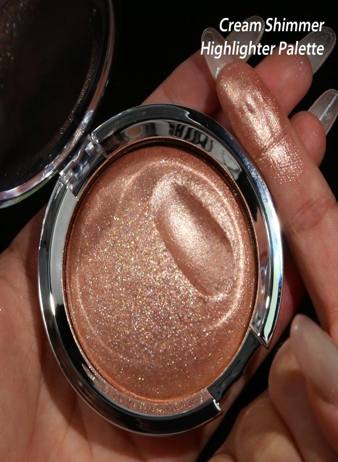ecofavor Rose Highlighter Blush Makeup, Warm Shimmer Natural Blush Highlighte Palette, Soft Glow Rose Gold High-Pigment Face Highlight, Silky Cream Blendable Glitter Body Highlight Daily Makeup for Older Woman - Image 2