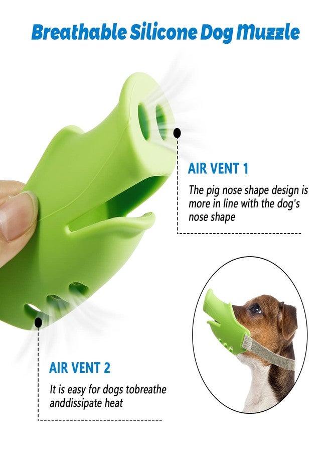 HOWWFALY Silicone Dog Muzzle, Soft Muzzle for Small Medium Dogs Poodle Corgi Dachshund，Pig Mouth Shape Breathable Dog Mouth Covers to Prevent Bite Chew and Call with Adjustable Strap (Green, Small) - Image 2