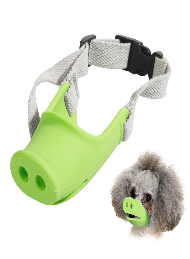 HOWWFALY Silicone Dog Muzzle, Soft Muzzle for Small Medium Dogs Poodle Corgi Dachshund，Pig Mouth Shape Breathable Dog Mouth Covers to Prevent Bite Chew and Call with Adjustable Strap (Green, Small) - Image 1