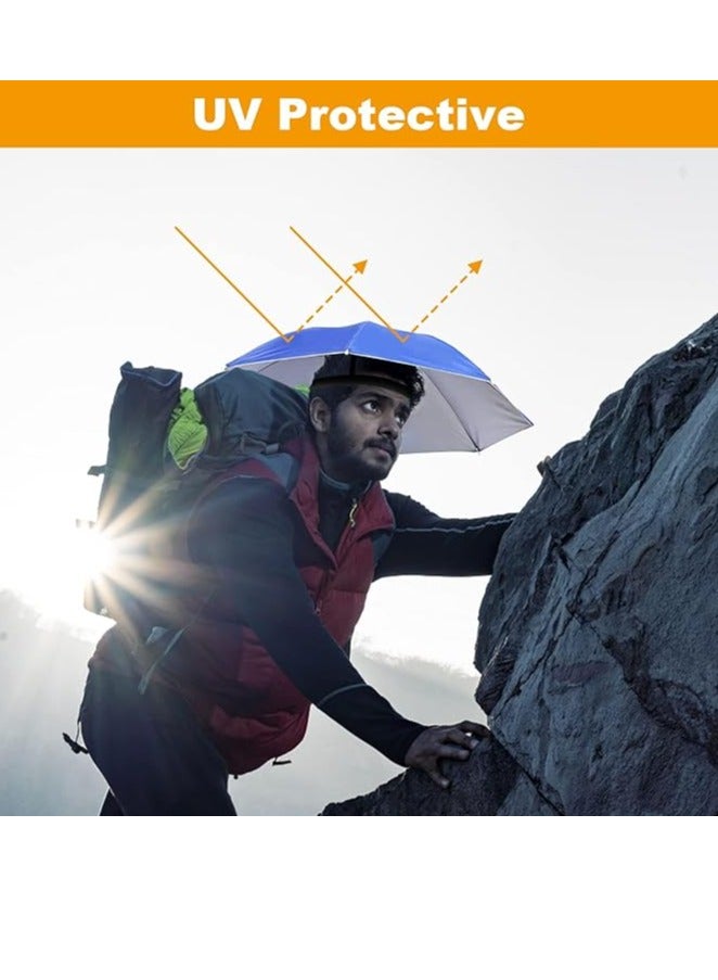 مخطوطات قبعة مظلة 65 سم واقية من الشمس مقاومة للرياح، غطاء رأس حر اليدين للحماية من الأشعة فوق البنفسجية، قبعات مثبتة علوية قابلة للطي لصيد الأسماك على الشاطئ والجولف في الهواء الطلق، أزرق - Image 2