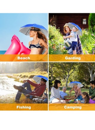 Umbrella Hat 65CM Sunscreen Windproof Hands Free Head Cap UV Protection Hats Mounted Top Folding for Fishing Beach Golf Sunshade Outdoor, Blue - view 4