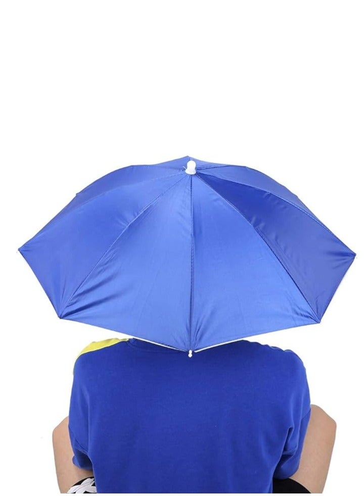 مخطوطات قبعة مظلة 65 سم واقية من الشمس مقاومة للرياح، غطاء رأس حر اليدين للحماية من الأشعة فوق البنفسجية، قبعات مثبتة علوية قابلة للطي لصيد الأسماك على الشاطئ والجولف في الهواء الطلق، أزرق - Image 5