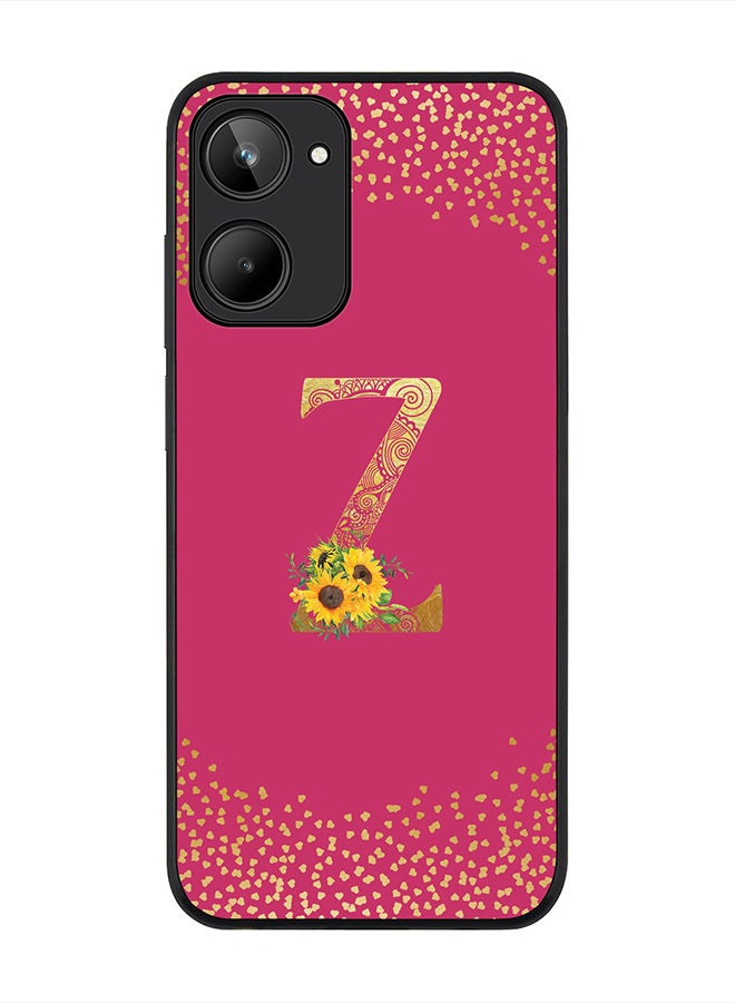 Stylizedd Cover for Realme 10 4G Case , Rugged Black Slim fit Phone Cases   - Custom Monogram Initial Letter Mandala Floral Pattern Alphabet-Z (Dark Pink Rose) - Image 1