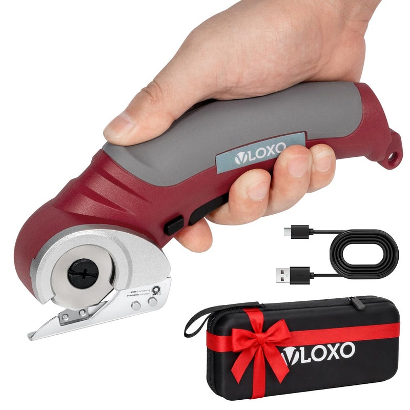 VLOXO Cardboard Cutter Cordless Electric Scissors with Safety Lock 42V Electric Box Cutter MultiCutting Tools Rechargeable Powerful Scissors for Carpet Leather Felt with Storage Box
