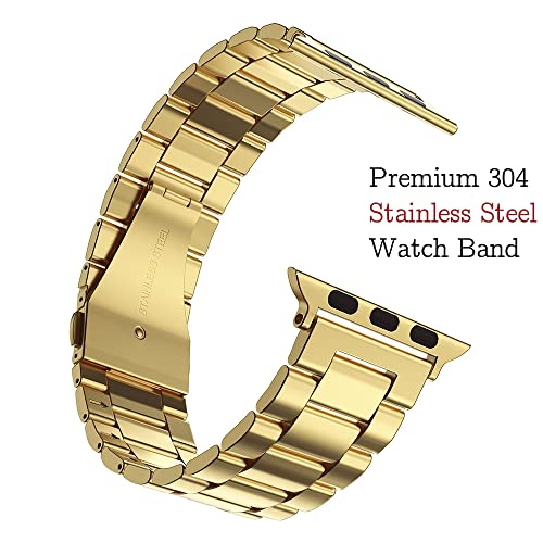 MRYUESG Compatible with Apple Watch Band and Case, Stainless Steel Metal Chain with TPU Cover, Smart-Watch Link Bracelet Strap, Wrist-Band for i-Watch Series 10 11, 46mm, Gold - Image 4