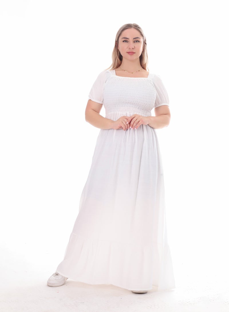 BEBO Women's long plain dress with short sleeves - Image 1