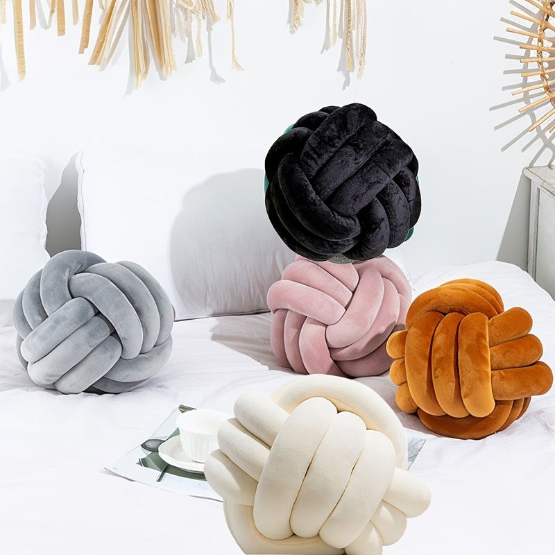 Beige Handmade Knot Ball Throw Pillow for Bedroom Sofa Decoration - Image 2